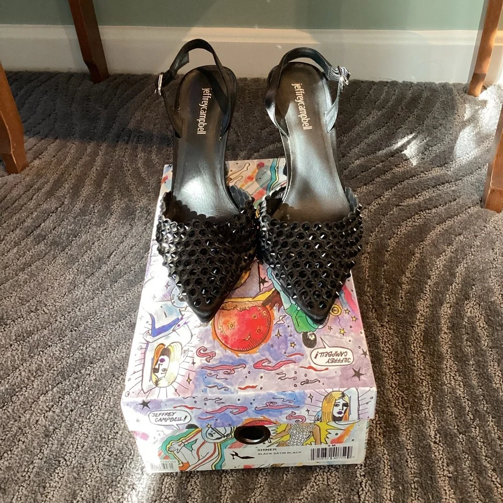 Jeffrey Campbell Shiner Slingback Rhinestone pointed toe pump size 9 Worn 1x - Picture 2 of 15